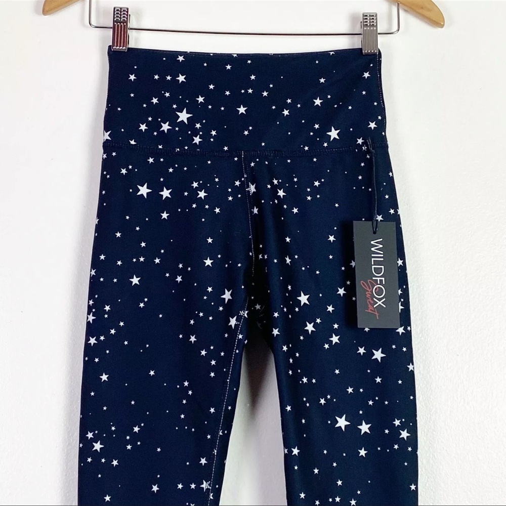 Wildfox Women's High Waist/Rise Black White Scattered Stars Printed 7/8 Leggings - Picture 6 of 13